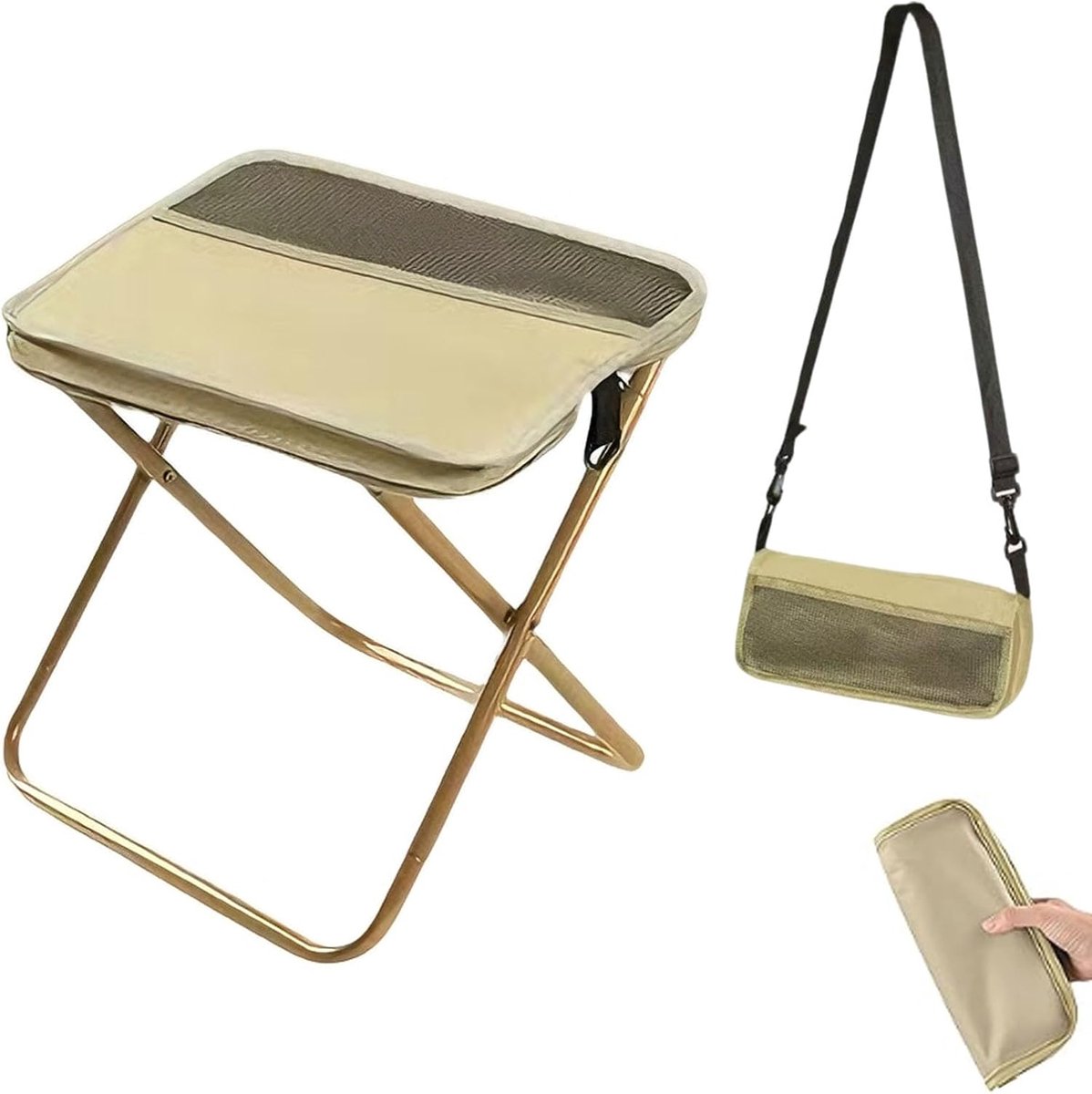 Klapphocker Für Erwachsene, Tragbarer Rucksackstuhl, Robuste, Kompakte Reise-aufbewahrungstasche, Khaki M