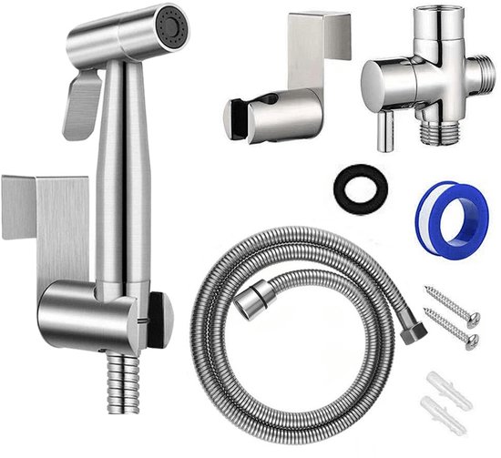 Handbidet-set – Biskuit-düse Aus Gebürstetem Edelstahl – Selbstreinigende Düse – Inklusive Schlauch Und Wandhalterung