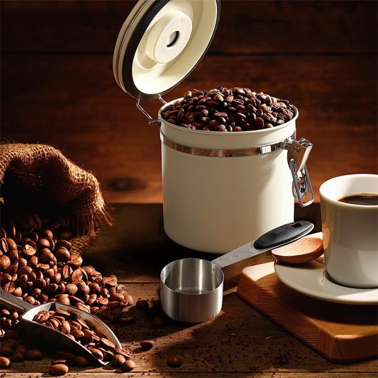 Kaffeebohnenbehälter Mit Einweg-entlüftungsventil, 1,2 L, Beige, Mit Löffel