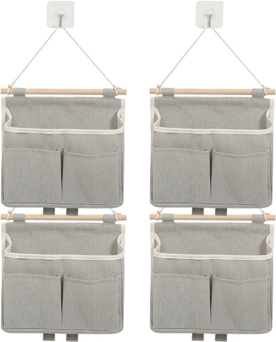 4er-packung Wasserdichte Wandaufbewahrungstaschen Aus Grauem Leinen Und Baumwolle