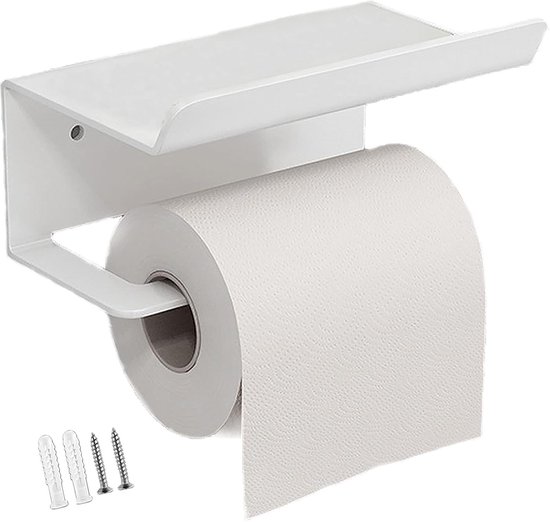 Toilettenpapierhalter Mit Integrierter Ablage – Wandmontage Aus Edelstahl – Badezimmeraufbewahrung – Zwei Montagemöglichkeiten – 165 Cm – Weiß