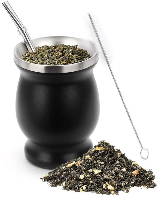 Doppelwandige Yerba-mate-kalebasse Aus Edelstahl – Teetassen-set – Hitzebeständig – Reinigungsbürste – Ideal Für Eistee