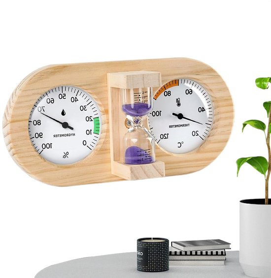 Sauna-timer Mit Hygrometer – Wanduhr Mit Hygrometer – Sauna-zeitmanagement – Mechanischer Holzrahmen – 290 Mm Breit – Holzfarbe