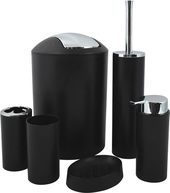 6-teiliges Badezimmer-accessoires-set – Seifenspender, Wc-bürste – Badezimmer-accessoires-set In Mattschwarz