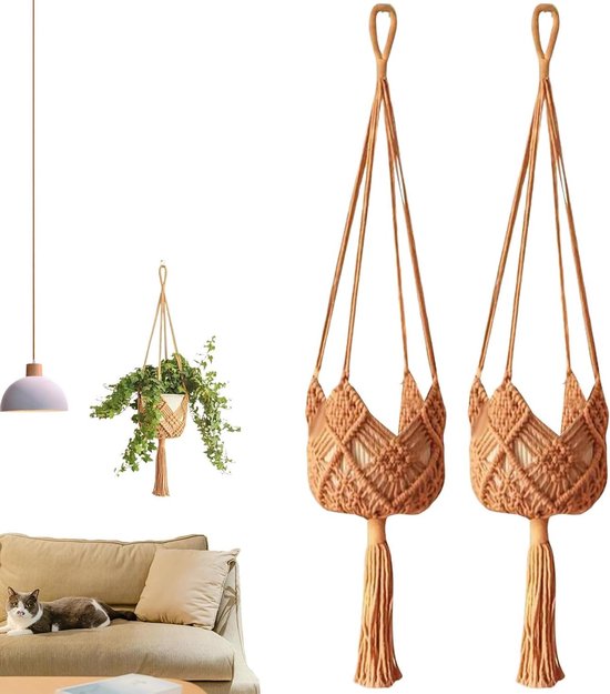Netz-pflanzgefäß – Handgewebtes Hängepflanzgefäß – Hängepflanzgefäß Im Bohème-stil – 94 X 14 X 94 Cm