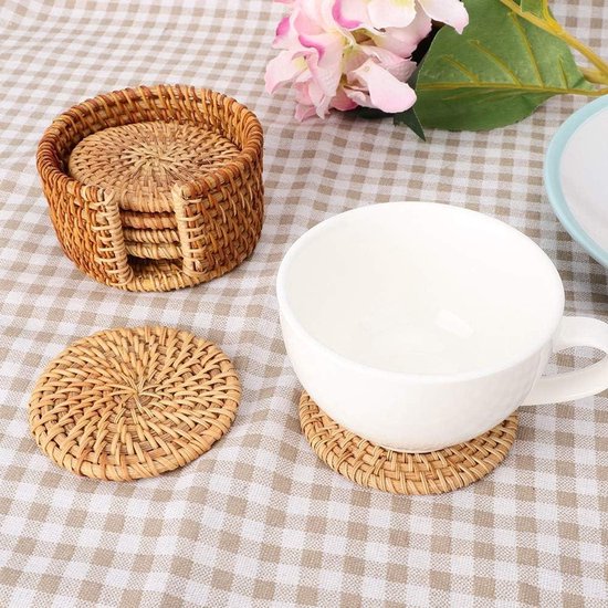 Getränkeuntersetzer-set Aus Naturrattan (6-teilig) – Hitzebeständig Und Wiederverwendbar – Stilvolles, Handgefertigtes Design – Handgeflochtene Untersetzer Aus Rattan