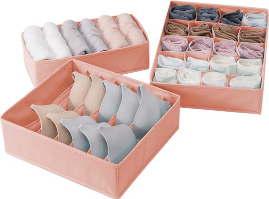 Schubladenorganizer Für Unterwäsche – Aufbewahrungsbox Für Unterwäsche – Platzsparend, Faltbar – Dreiteiliges Set – Geeignet Für Kleiderschränke Und Schubladen – Rosa