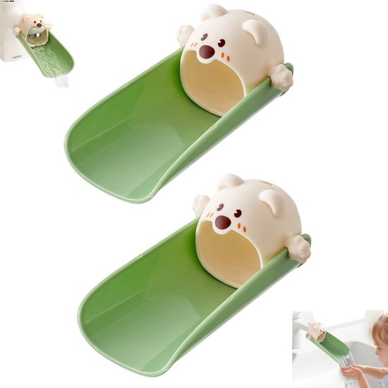 2er-pack Silikon-armaturenverlängerungsstange Mit Cartoon-motiv Für Kinder – Grüner Handbrause-sprühkopf Für Babys, Waschbeckenzubehör