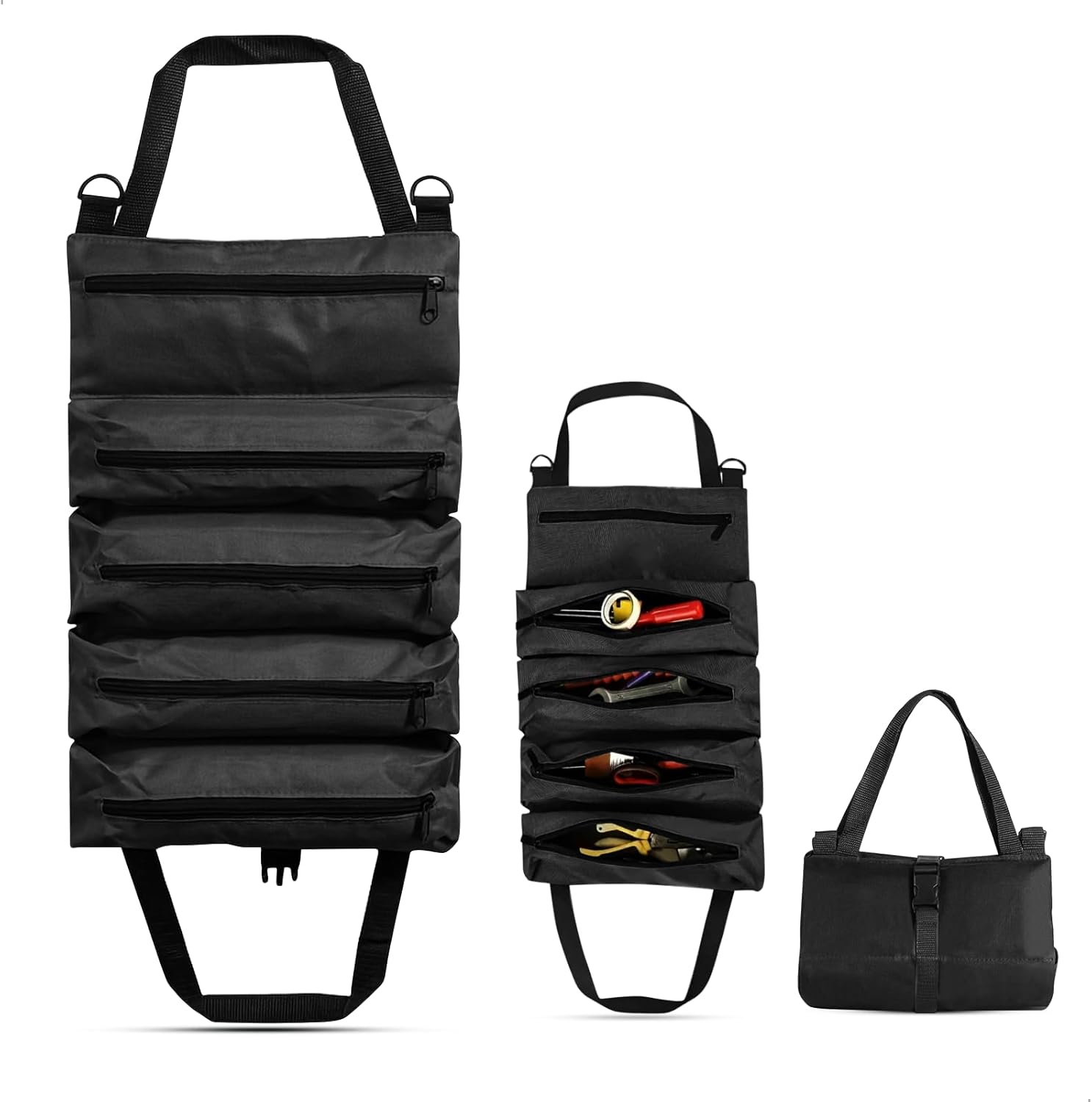Werkzeugkoffer Zum Aufrollen, Kompakt-werkzeugkoffer, Schwarzer Oxford-werkzeugkoffer, Tragbarer Werkzeugkoffer, Praktischer Handwerkzeugkoffer, Werkzeugtasche