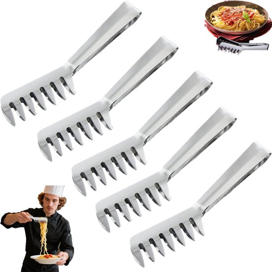 5-teiliges Set, Pastalöffel & Pastazange, Restaurant-buffet-silber, Küchen-edelstahl Für Pasta, Hähnchen, Salat