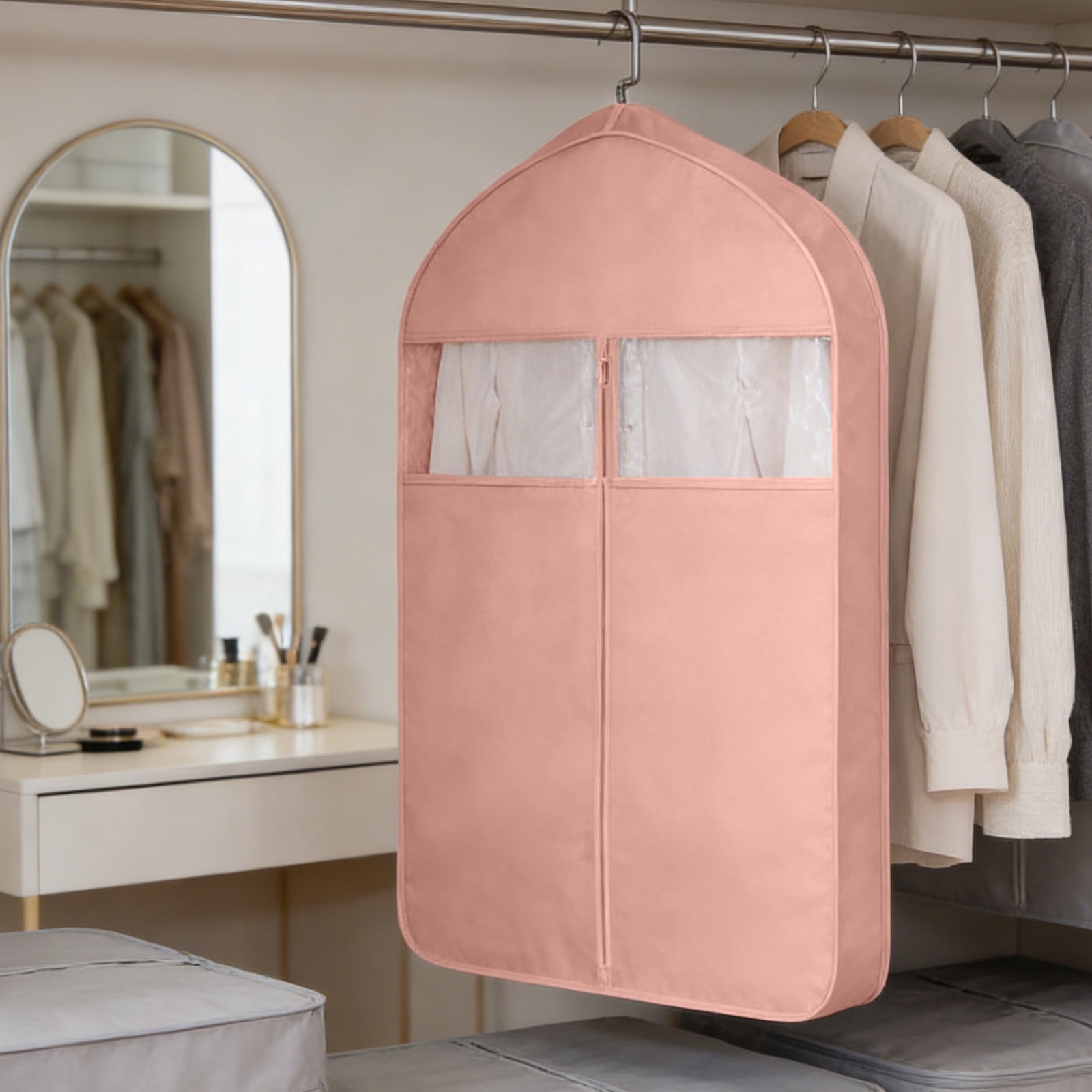 Kleiderstaubsäckchen, 35 X 24 X 4 Zoll, Transparentes Fenster, Atmungsaktiver Aufbewahrungsbeutel Für Die Garderobe - Rosa.