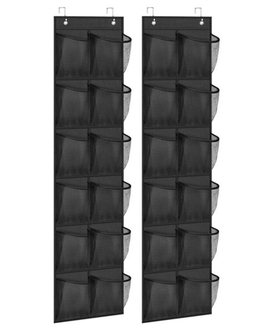 Schuhregal Für Die Türbefestigung Mit 12 Großen Netztaschen, Geeignet Für Schmale Kleiderschranktüren, Schwarz, 2er-pack.