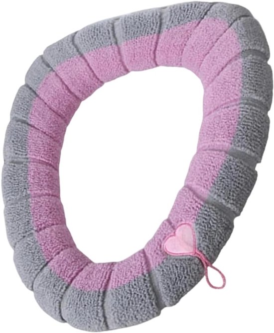 Set Mit 2 Weichen Wc-sitzbezügen In Grau-rosa Mit Herzmotiv – Wärmeerhöhend Mit Abzieher Fürs Badezimmer