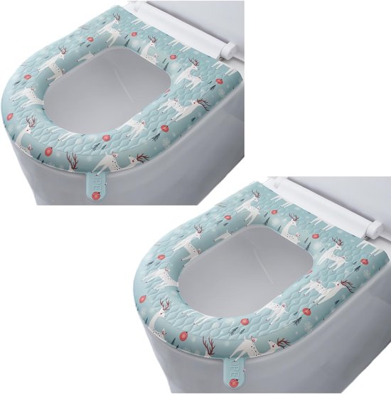 2er-set Wasserabweisende Wc-sitzbezüge Mit Hirschmotiv (blau) – Leicht Zu Reinigen Mit Abzieher Für Optimale Badhygiene