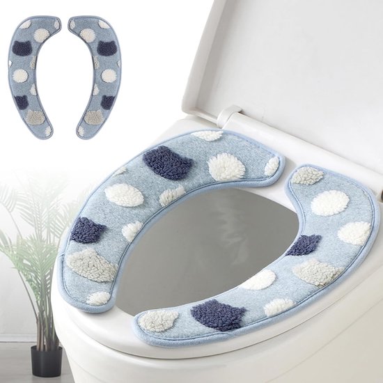 Set Mit 2 Paar Weichen Toilettensitzkissen Aus Lammfell (blau) – Komfortable, Schnelltrocknende Toilettensitzbezüge Mit Starker Haftung Für Warme Hygiene.