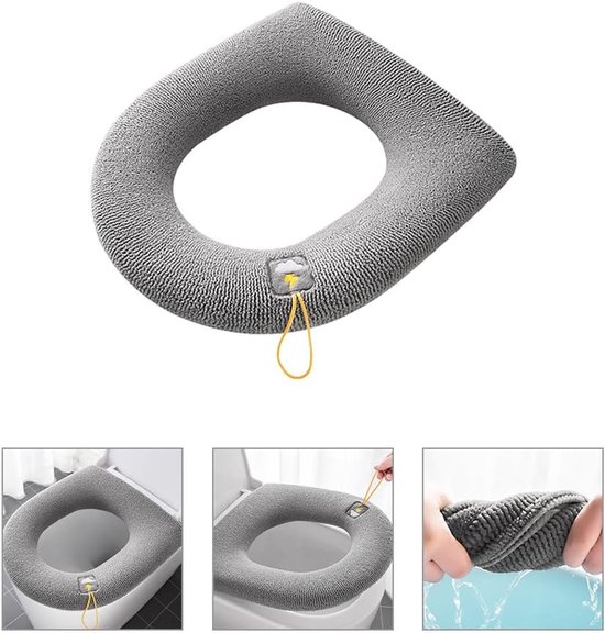 Set Mit 2 Weichen, Grauen Wc-sitzbezügen Mit Wolkenmotiv – Waschbar, Komfortabel, Mit Abzieher, Für Angenehme Hygiene Im Badezimmer