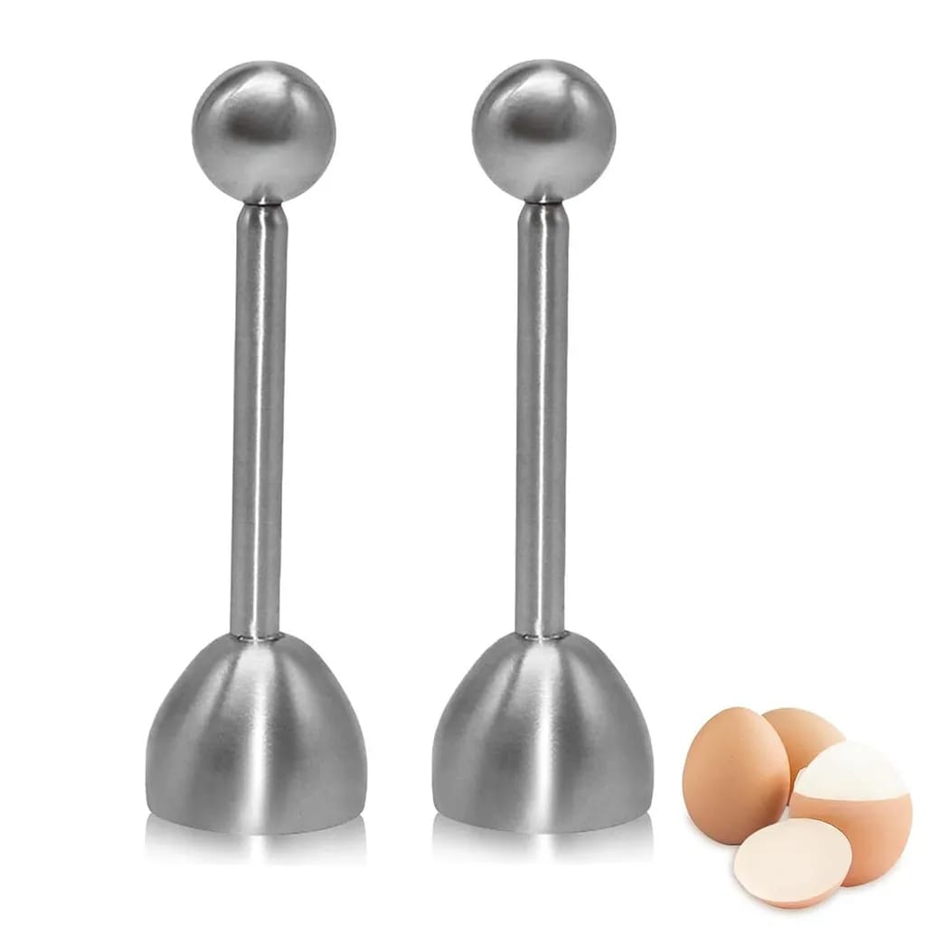 Zwei Eieröffner Aus Edelstahl Zum Öffnen Von Eiern, Egal Ob Weichgekocht, Hartgekocht Oder Roh. Silber.