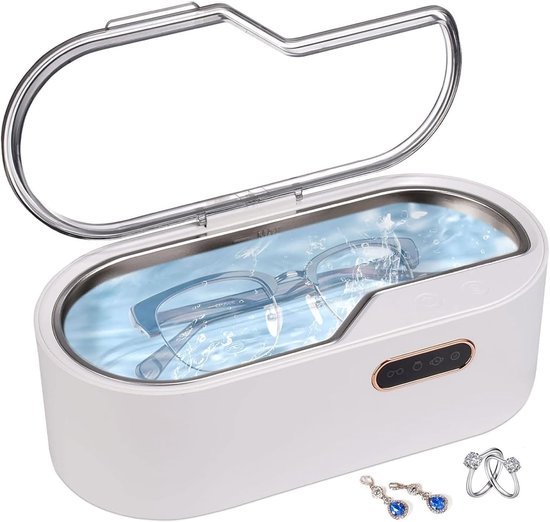 Ultraschallreiniger, 450 Ml, 45 Khz, 4-timer, Für Zahnspangen, Schmuck Und Brillen, Weiß