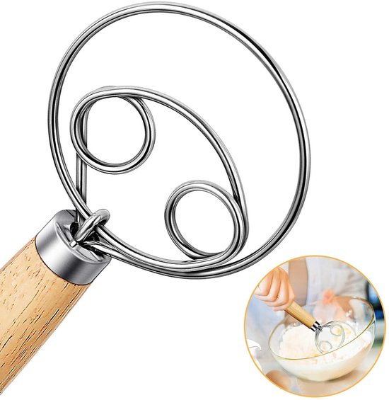 Dänischer Teigkneter – Holzgriff – Edelstahl – Geeignet Für Festere Teige – Auch Für Brot Und Kuchen Geeignet – Spülmaschinenfest