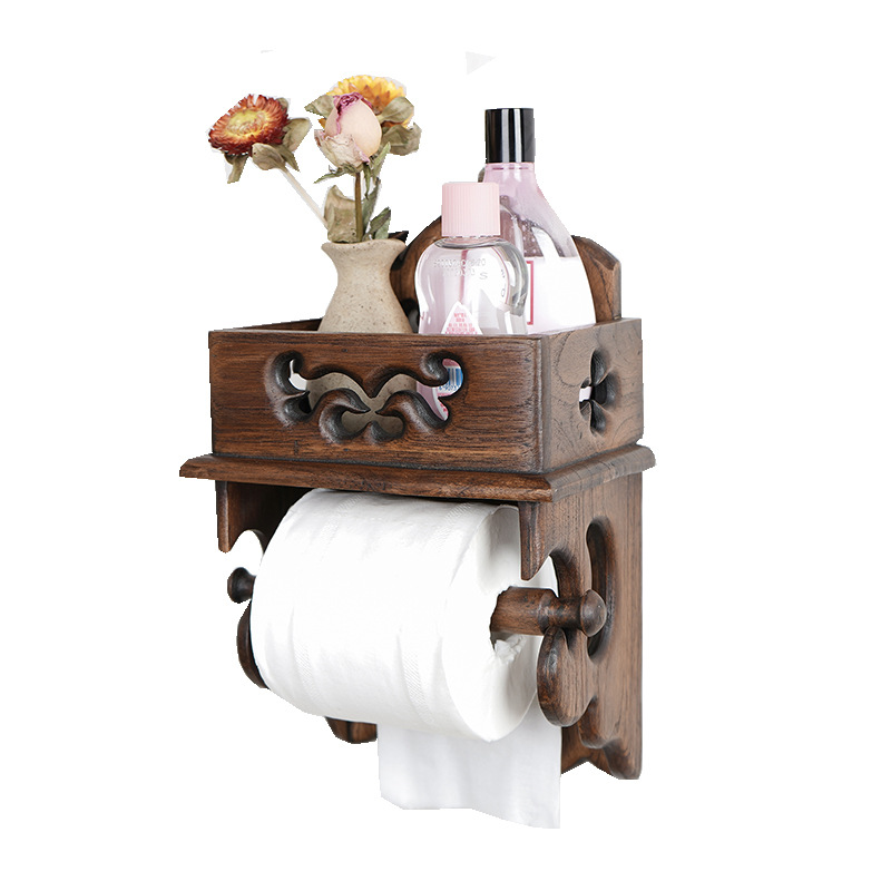 Vintage Toilettenpapierhalter Aus Massivholz Mit Ablage – Wandmontage – Badezimmerregal – 28 X 17 Cm