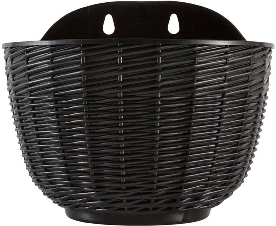 2-teiliges Halbrundes Wandpflanzgefäß-set – Hängend, Vintage-rattanmuster – Für Drinnen Und Draußen – Schwarz