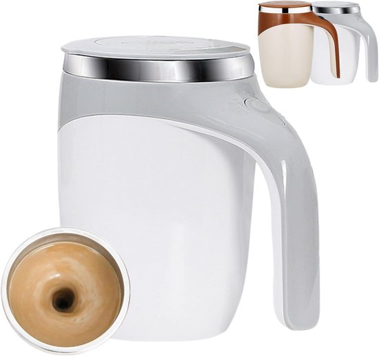 Wiederaufladbarer Kaffeebecher Mit Rührfunktion – Automatischer Rührbecher 380 Ml – Ein-schritt-rühren – Schnelle Kühlung & Rutschfest – Weiß