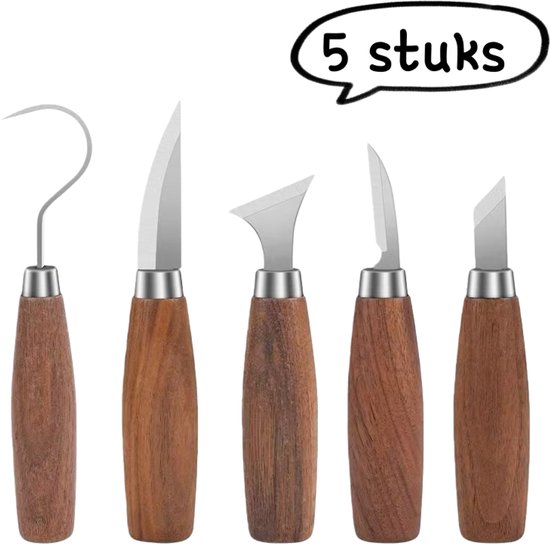5-teiliges Holzbearbeitungsset – Diy-holzschnitzmesser – Gebogener Holzschnitzlöffel – Komplettes Holzschnitzset – Braun
