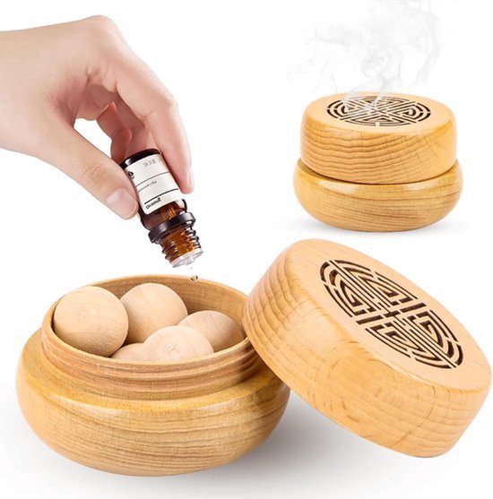 Zweiteiliges Aromatherapie-diffusor-set, Diffusor Aus Holz Für Ätherische Öle, Mückenschutz, Raumduft, 7 X 7 X 4 Cm, Naturholzfarbe