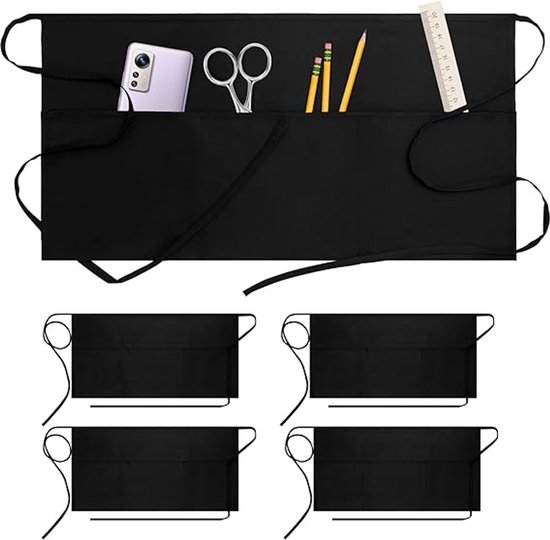 4-teiliges Wasserdichtes Kellner-schürzen-set Mit 3 Taschen – Schwarz
