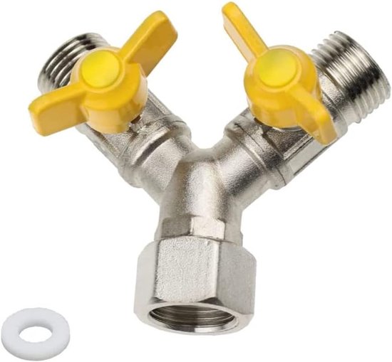 Plus - Messing Y-förmiger 3-wege-adapterventil 1/2 Zoll, Geeignet Für Waschmaschinen, Badezimmer, Küchen - Y-förmiger Duschadapter Gartenschlauch - 7x8,5cm.