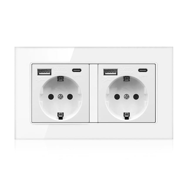 Doppelsteckdose, Versenkte Usb-steckdose Mit 2 Steckdosen, 2 Usb-anschlüssen, 2 Usb-c-anschlüssen, Versenkte Wandsteckdose, Wandsteckdose Mit Glasabdeckung, Einfache Installation