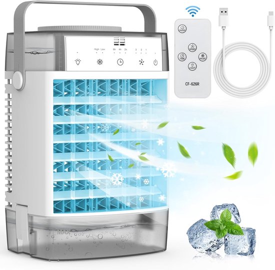 Wassergekühlter Luftkühler, 1000 Ml, Tragbare Klimaanlage, 3 Geschwindigkeitsstufen, 7-farbige Led-beleuchtung, Grau