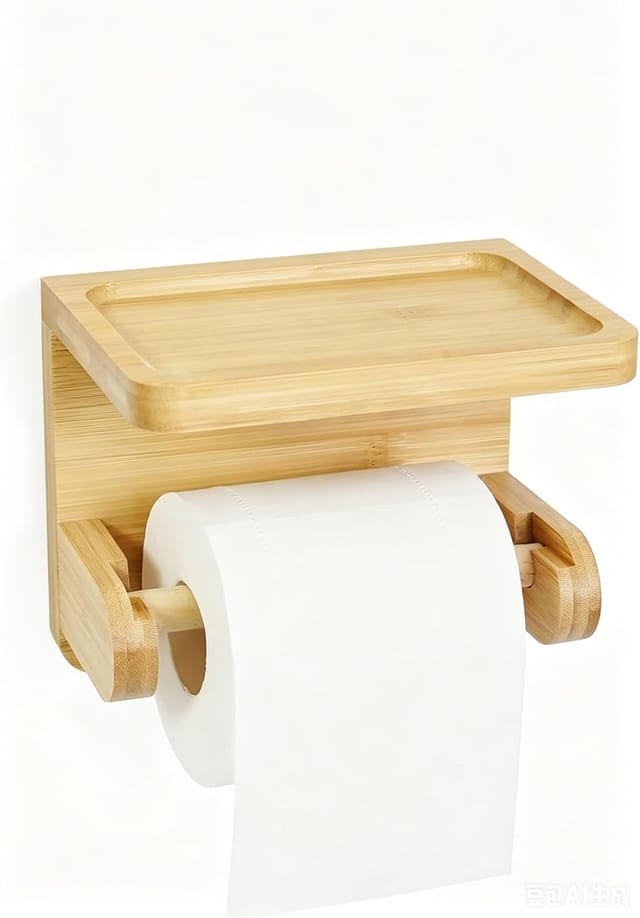 Toilettenpapierhalter Aus Naturholz, Wandmontierter Toilettenpapierspender Aus Holz, Schnellmontage-toilettenpapierhalter Zum Kleben Oder Bohren, Für Badezimmer, Toilette (natur)