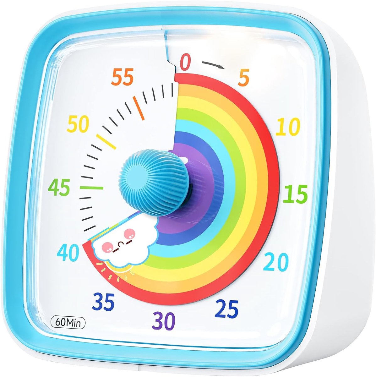Blauer 60-minuten-regenbogen-countdown-timer Für Kinder Und Erwachsene, Geräuschloses, Blinkendes Zeitmanagement-tool Für Klassenzimmer Und Zuhause