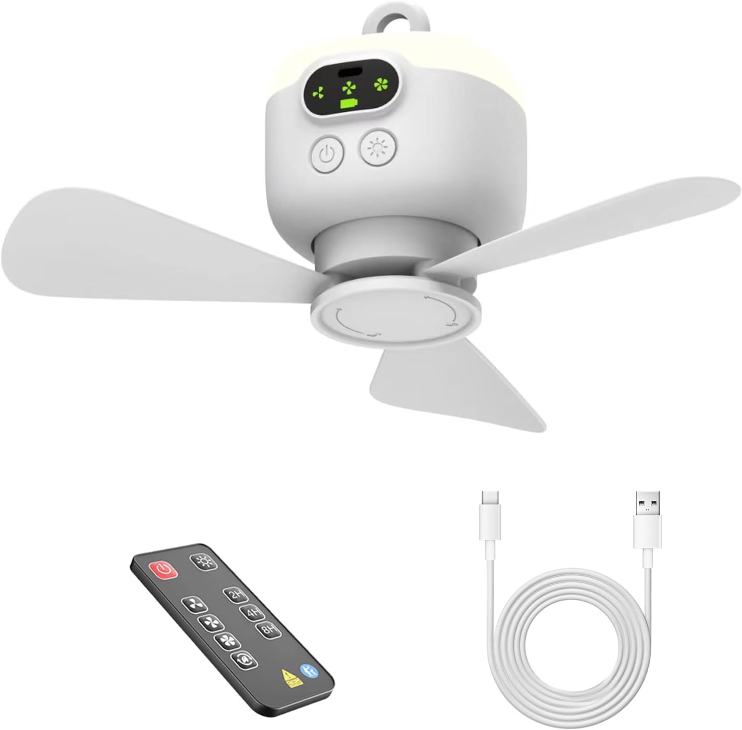 Tragbarer Deckenventilator – Zelt – 8000 Mah Akku – 3 Abnehmbare Flügel – Automatische Abschaltung – 4 Geschwindigkeitsstufen – Für Den Außenbereich – Vordach – Veranda – 8000 M