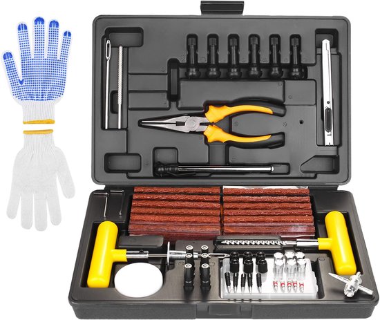 100-teiliges Auto- Und Fahrradreifen-reparaturset Mit Manometer Und Handschuhen