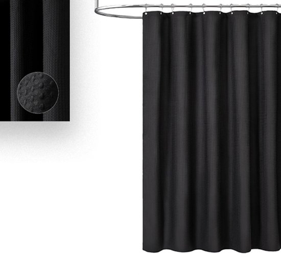Strukturiertes, Luxuriöses, Wasserdichtes Verdunkelungsduschvorhang-set Mit 12 Haken, Polyester, 180 X 180 Cm, Schwarz.