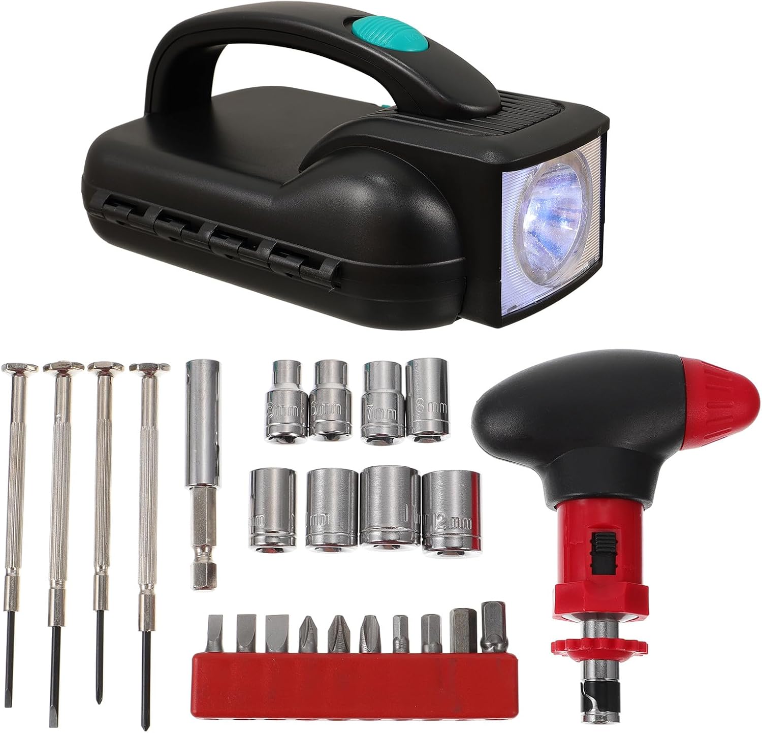 Multifunktionales Outdoor-taschenlampenset Mit Ratschengriff Und Batterie, Schwarz, 24-teiliges Set Für Camping, Auto, Notfälle Und Zuhause