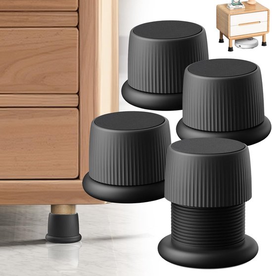 4 Stück, Möbelfüße, Verstellbare Matratzenhöhe Von 40-65 Mm, Gewindefüße Für Bettgestelle, Wandhalterung, Für Tische, Stühle, Tischbeine Und Betten (schwarz)