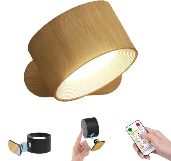 Wiederaufladbare Led-wandleuchte Mit Touch-steuerung, 3 Helligkeitsstufen, 360° Drehbar, Holzmaserung