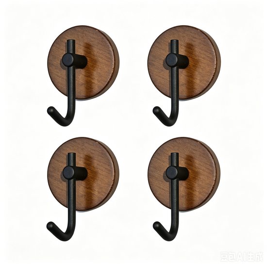 4-teiliges Set Doppelseitig Selbstklebender Handtuchhaken Aus Holz Für Wände, Dusche, Wc, Küche, Außenbereich Und Büro – Schwarz