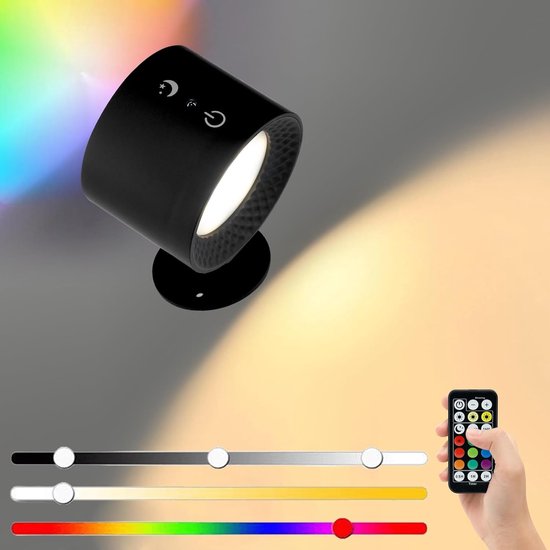 Led-wandleuchte Für Den Innenbereich, Batteriebetrieben, Rgb-ambientebeleuchtung Per Fernbedienung, 12 Beleuchtungsmodi, 3-stufiger Timer, 360° Drehbarer Touch-bedienteil
