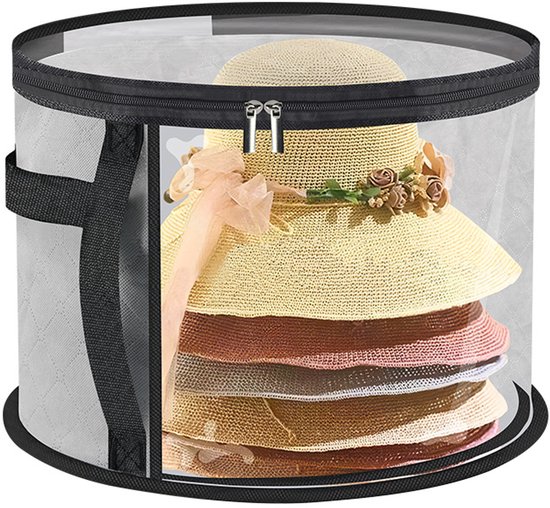 Zwei Extra Große Graue Filzhutboxen – Tragbare Reiseaufbewahrungsboxen Mit Reißverschluss Für Je 7 Hüte (42 X 42 X 26,5 Cm)