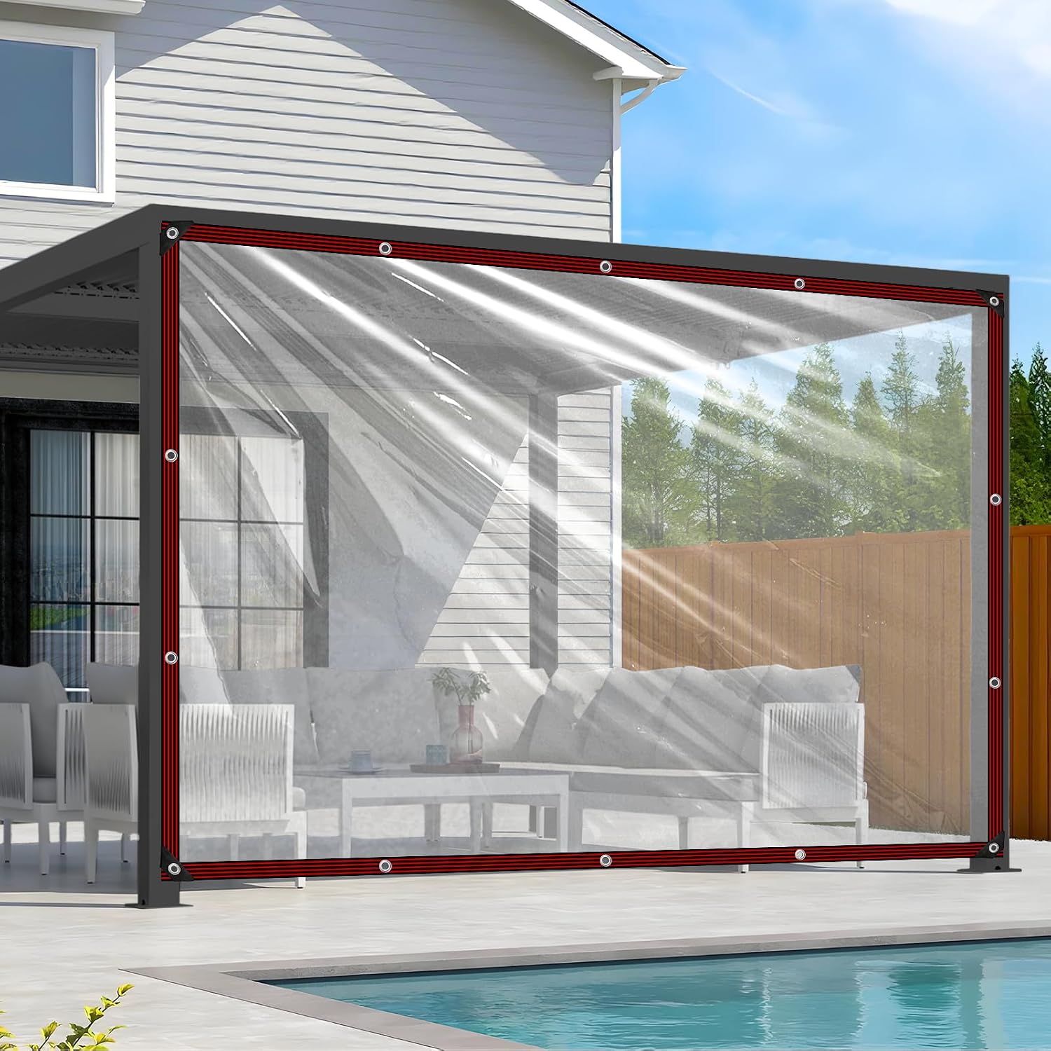 Transparente, Robuste, Wasserdichte Kunststoffplane Mit Ösen Für Terrassenzäune Und Gewächshäuser (2x4m)