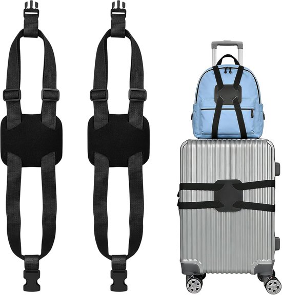 2-teiliges Set Verstellbarer Elastischer Trolley-gurte Aus Pu-leder Zur Befestigung Von Rucksäcken An Koffern.