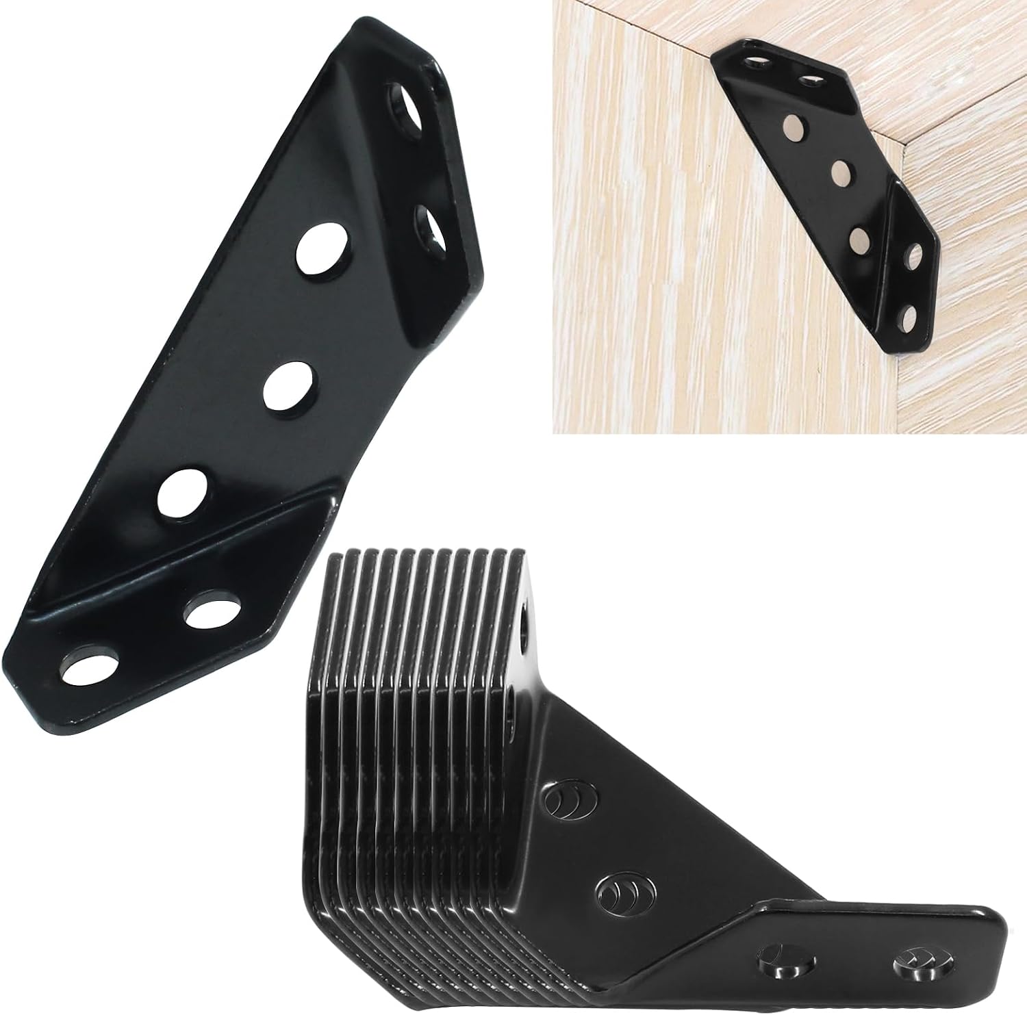 12-teiliges Eckverbinder-set Aus Edelstahl Für Möbel, Schwarze Regalwinkel Aus Metall, Für L-förmige Holzwinkel Mit Schrauben
