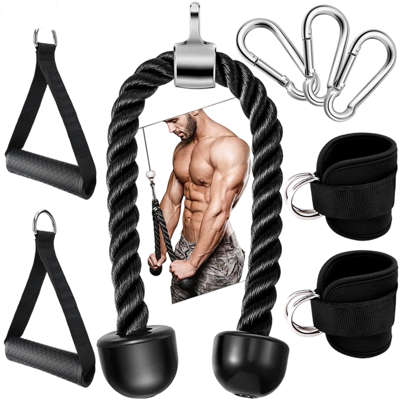 Trizeps-lat-klimmzugseil-trainingsgerät Mit Fußringen, Kabel, Gummigriffen, Achtteiliges Set