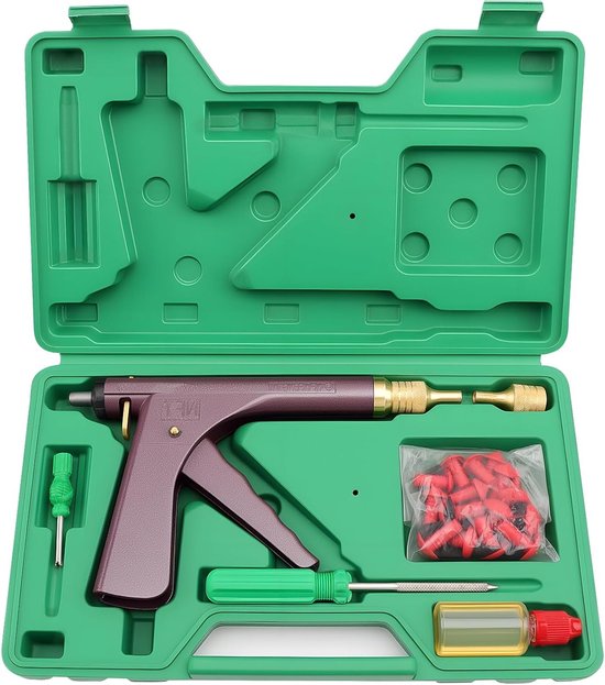 Ein Komplettes Reparaturset Für Schlauchlose Reifen An Autos, Motorrädern Und Anderen Fahrzeugen – Inklusive Reparaturpistole Und Zubehör.