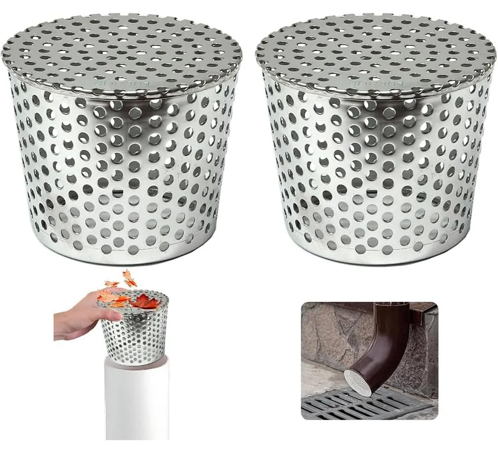Zwei Dn110 Edelstahl-laubschutzgitter Für Dachrinnen – Konische Fallrohrfilter, Rostfrei, Geeignet Für Dachrinnen Und Entwässerungssysteme.