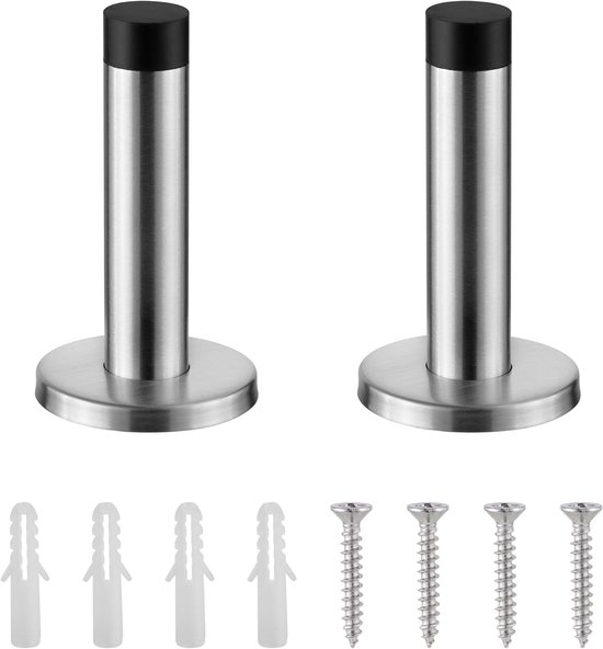 Zwei Türstopper Aus Edelstahl Mit Gummipuffern – Türstopper Für Den Innenbereich – Türstopper Zum Schutz Der Wände – Einfach Zu Montierende Türstopper – Silber